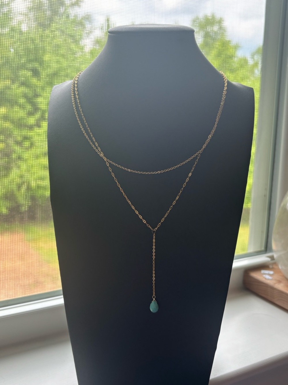 Gold Plated Lariat Necklace Turquoise Teardrop Pendant Y Necklace Layered Boho - Picture 7 of 16